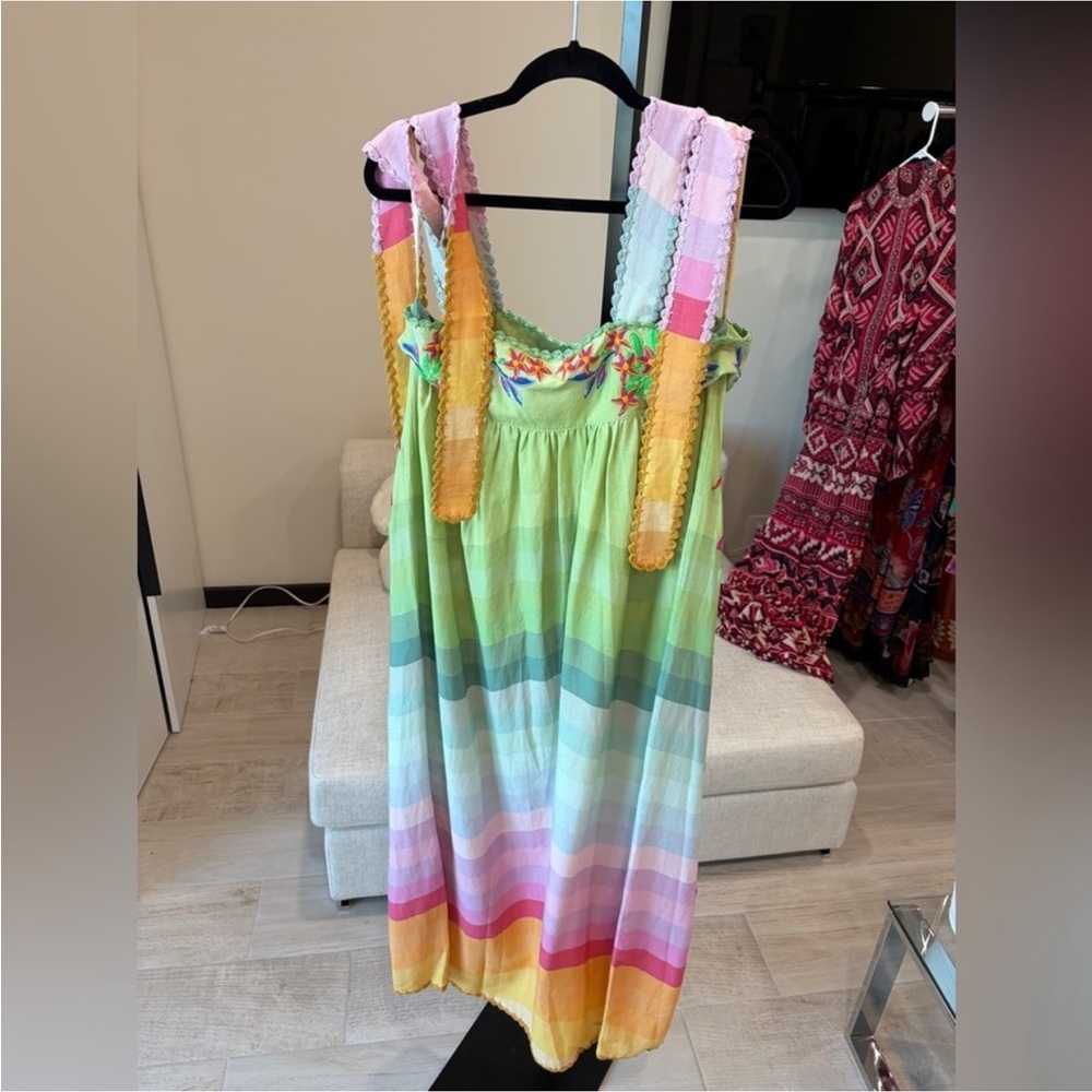 Farm Rio: Multicolor Aura Floral Embroidered Premium Linen Maxi
Dress - Picture 4 of 11